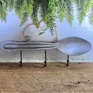 Primitive Galvanized Black Hook Spoon Key Hanger Coat Rack Farmhouse Decor
